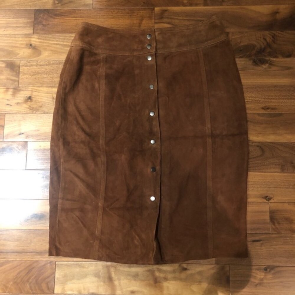 Holt Renfrew Pencil Skirt Leather Suede High Waist Vintage Luxury Designer Sz 4